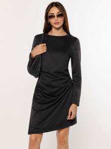 SHEIN Essnce 女士不对称下摆镂空连衣裙 - 黑色 - 查看 4