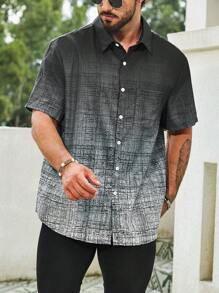 Manfinity Homme Męski Gradient Druk Krótki Rękaw Koszula Rozmiar Plus