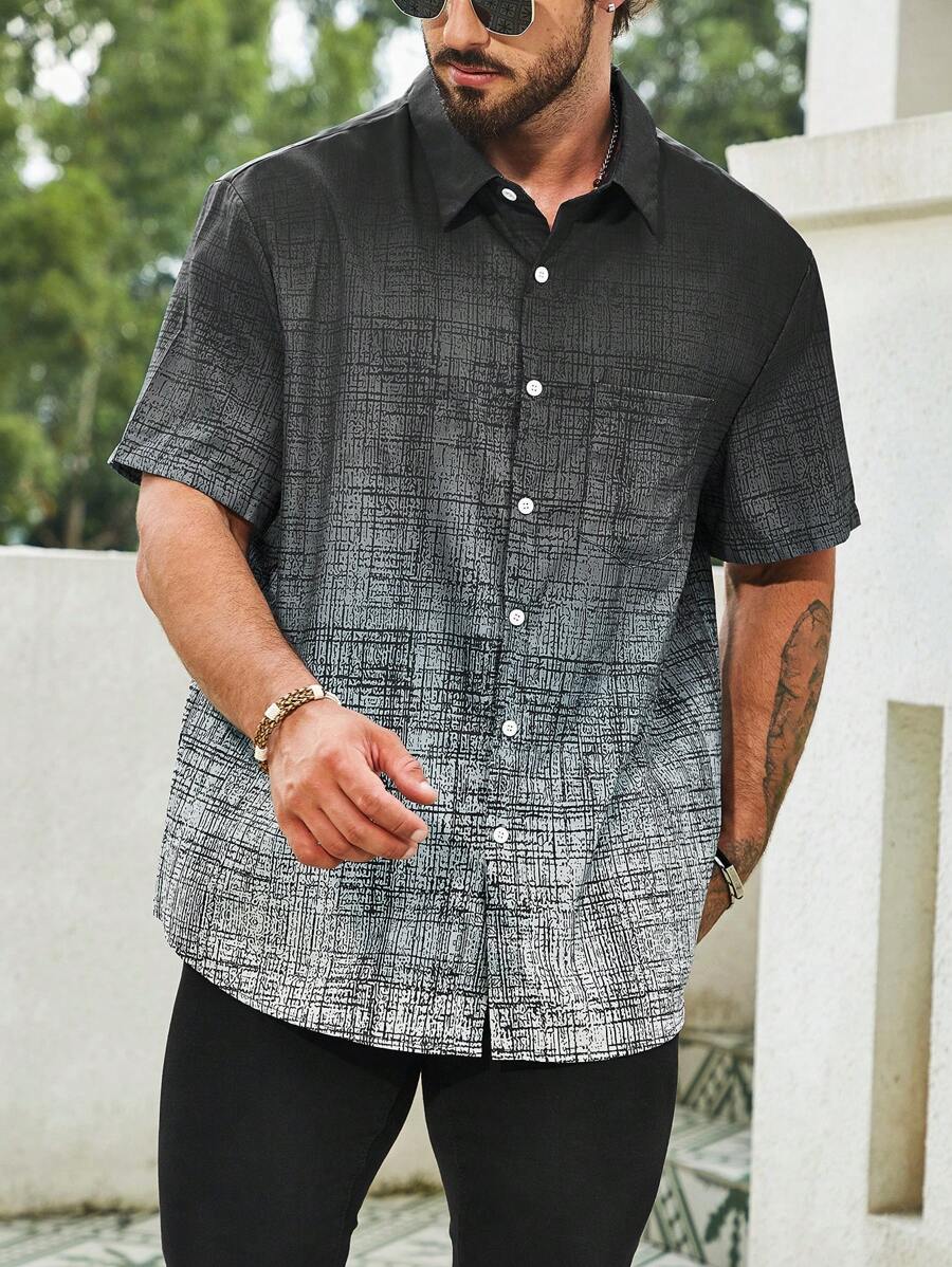 Manfinity Homme Męski Gradient Druk Krótki Rękaw Koszula Rozmiar Plus