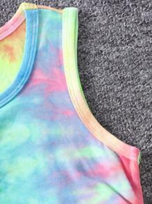 SHEIN Young Girl Fashionable And Versatile  Dress, Suitable For Daily Outings, School, Parties, And Streetwear, Suitable For Summer Wearing Alone And Spring/Autumn Match, Featuring Colorful Tie-Dye Process And Pleated Design With 3D Bow Decoration, Elegant, Sweet, And Cute Sweetheart Style,Holiday,Summer,Travel