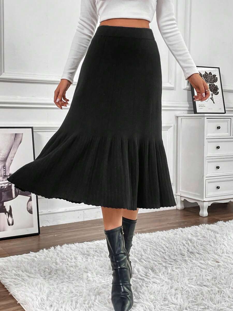 Chiquease 女式荷葉邊毛衣裙 - 黑色 - 查看 1