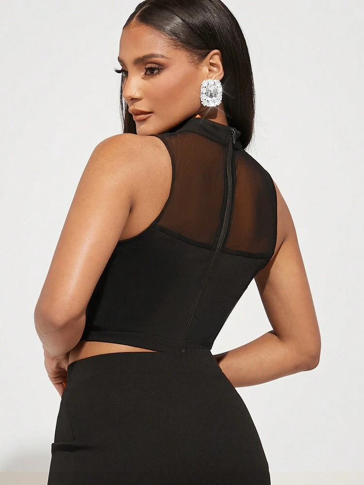 Ruffle Bust Mock Neck Crop Top