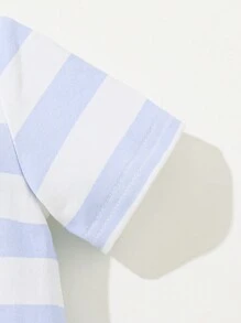 Sơ sinh Em bé Con trai Sọc Vòng cổ Ngắn tay Romper 2 cái/bộ - Nhiều màu - Xem 3
