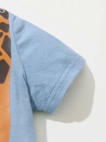 SHEIN Newborn Baby Boys' Cartoon Animal Pattern Short Sleeve 3pcs Round Neck Tops Set - Multicolor - View 4