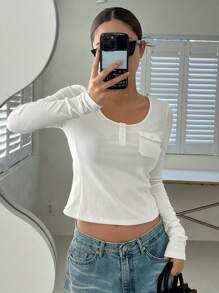 DAZY 女款圓領長袖t恤 - 白色 - 查看 2