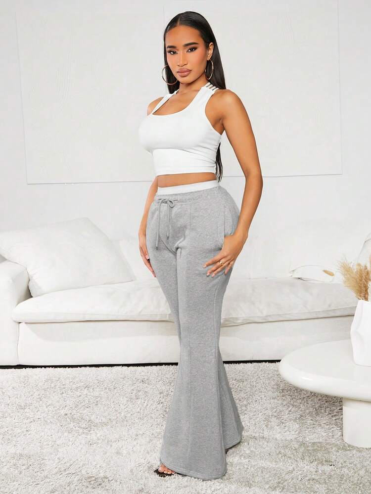 Women'S Double Waistband Decorated Flared Pants