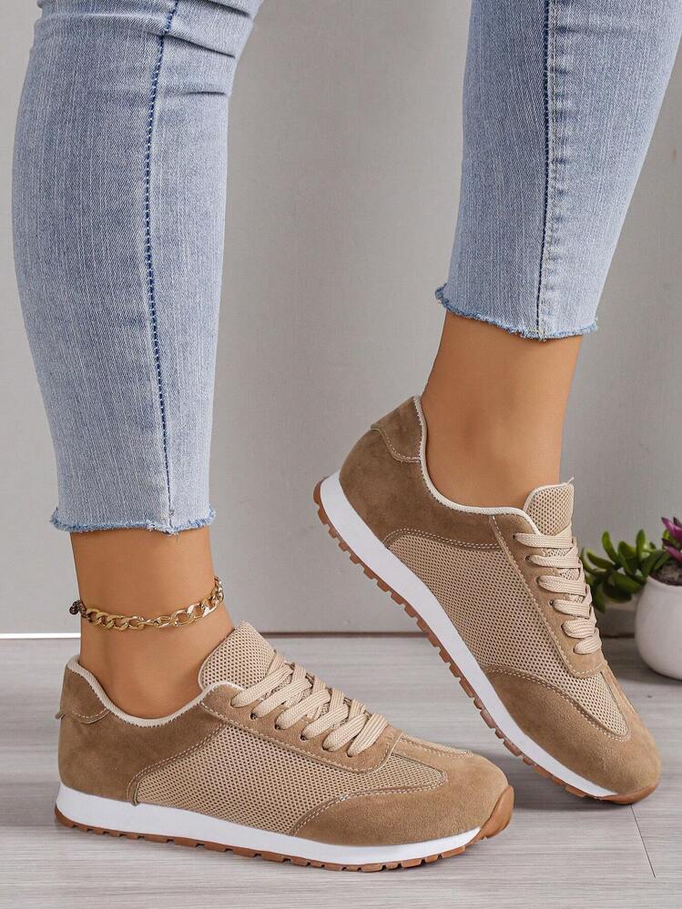 Fall/Winter Women's Suede Casual Flat Shoes, Comfortable And Versatile For Daily Wear,Sneakers For Women - Khaki - View 3