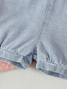 Baby Girl Round Neck Long-Sleeved T-Shirt And Ruffled Trim Suspender Jumpsuit Casual And Comfortable Set - Blue and White - View 6