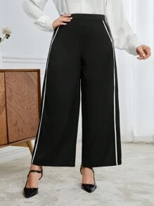 BizChic Plus Size Striped Side Suit Wide Leg Pants - Black - View 5