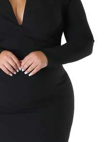 Plus Size Women'S Deep V Bodycon Dress - Black - View 4