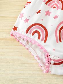 Baby Girl Rainbow Printed Short Sleeve Bodysuit - Pink - View 5