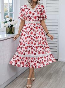 SHEIN Unity Plus Size Women'S Floral Printed Short Sleeve Dress