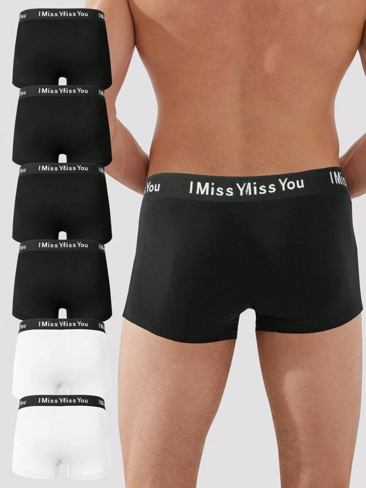 6pcs Men's Boxer Briefs With Slogan Patterns
