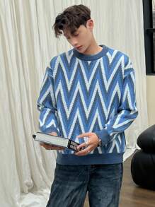 Claim Dot 男士大尺碼herringbone款針織衫 - 彩色 - 查看 4