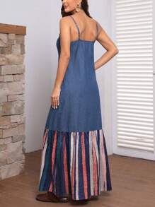 SHEIN LUNE Women'S Striped Colorblock Denim Cami Dress - Blue - View 2