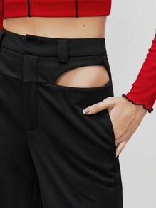 Maija Women's Solid Color High Waist Hollow Out Pants - Black - View 7