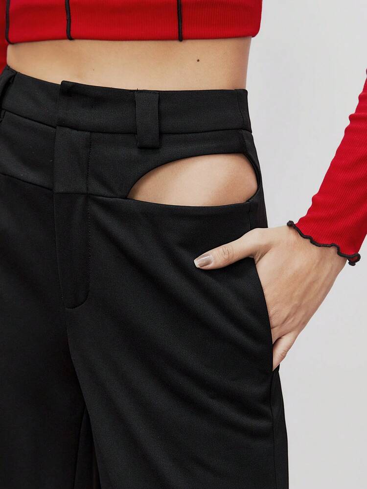 SHEIN Maija Women's Solid Color High Waist Hollow Out Pants