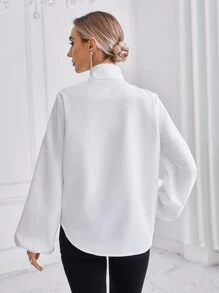 SHEIN Privé Trắng TIE-NECK Tay áo lồng đèn Chic Áo sơ mi - trắng - Xem 3