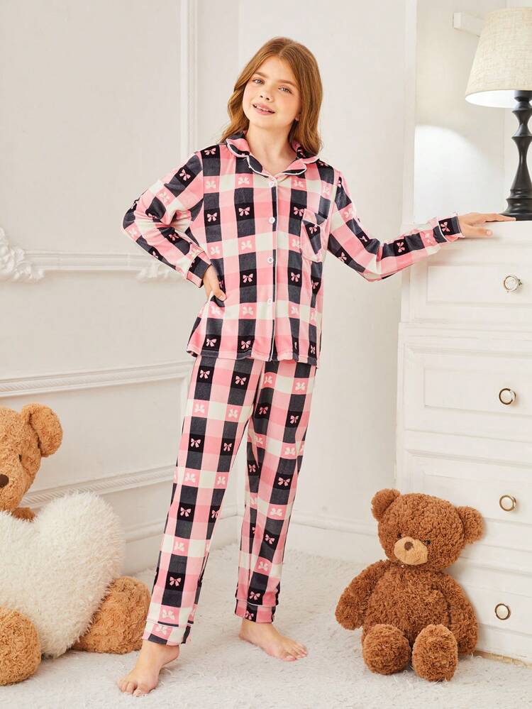 Full Print Tween Girls' Long Sleeve And Pants Home Wear Two-Piece Set