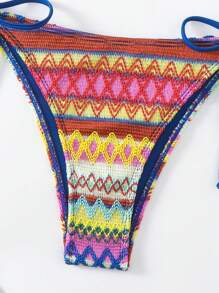 SHEIN Swim Conjunto de bikini con patrón geométrico y nudos en los laterales para playa y verano - Multicolor - Ver 6