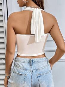 Flirla Women'S Solid Color Halter Top - White - View 2