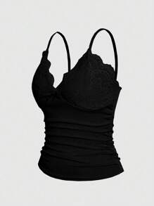 Xyvia Lace Spaghetti Strap Women's Camisole - Black - View 3