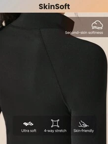 SHEIN Sports Women's Stand Collar Zipper Closure Half Placket Slim Fit Sports Sweatshirt - Black - View 3