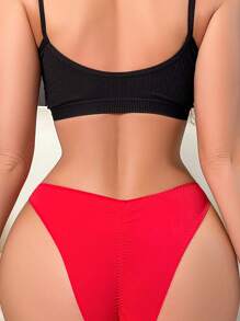 女式性感荷葉邊三角內衣 - 紅色 - 查看 3