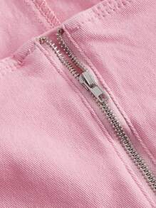 SHEIN MOD Women'S Zipper Back Denim Camisole Top With Open Front - Pink - View 4