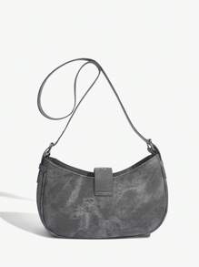 SHEIN ICON Street Style,Vintage Motorcycle Style Pu Leather Shoulder Bag With Armpit Design - Grey - View 5