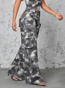 SHEIN SXY 紮染工裝風格牛仔褲 - 彩色 - 查看 1