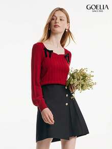 Goelia羊毛混紡女款紅色襯衫,配可拆卸蝴蝶結飾 - 紅色 - 查看 4