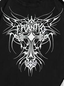 Grunge Punk 男式拼色动物与字母印花 T 恤，学校 - 黑色 - 查看 3