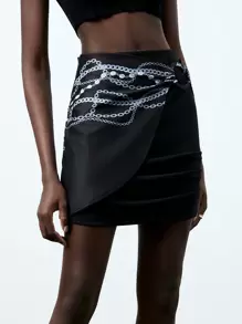 GENKIRA Chain Print Wrapped Skirt - Multicolor - View 6