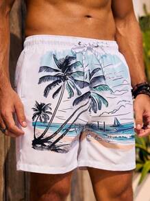 Manfinity Swimmode 男士熱帶印花束口腰海灘短褲 - 彩色 - 查看 5