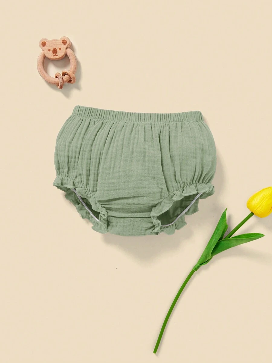 SHEIN Đồ dưới đáy Bé viền lá sen màu trơn - Màu xanh Bạc hà - Xem 1