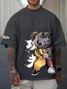 Manfinity Homme Men's Cartoon Printed T-Shirt - Dark Grey - View 1