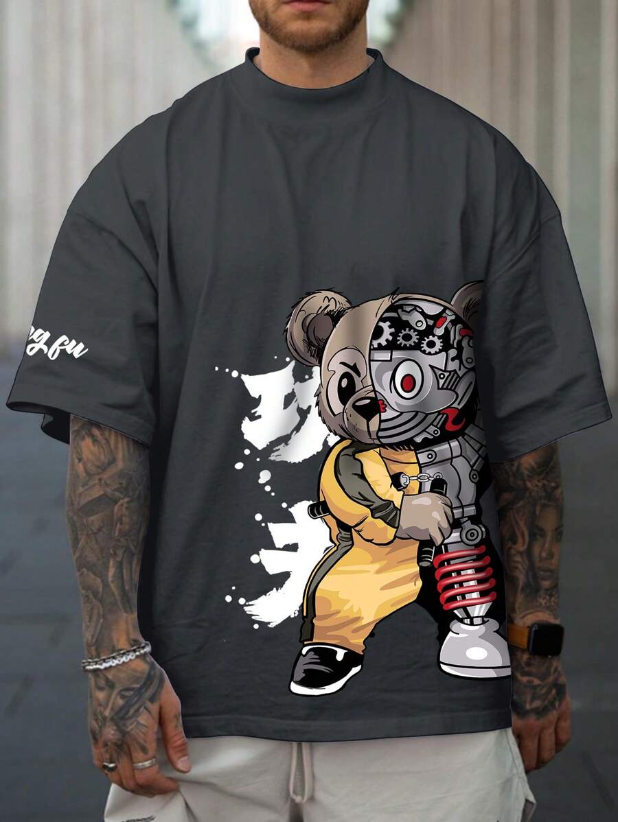 Manfinity Homme Men's Cartoon Printed T-Shirt - Dark Grey - View 1