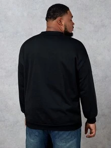 GENTILAND Loose Fit Men's Plus Size Knit Casual Round Neck Sweatshirt - Black - View 2