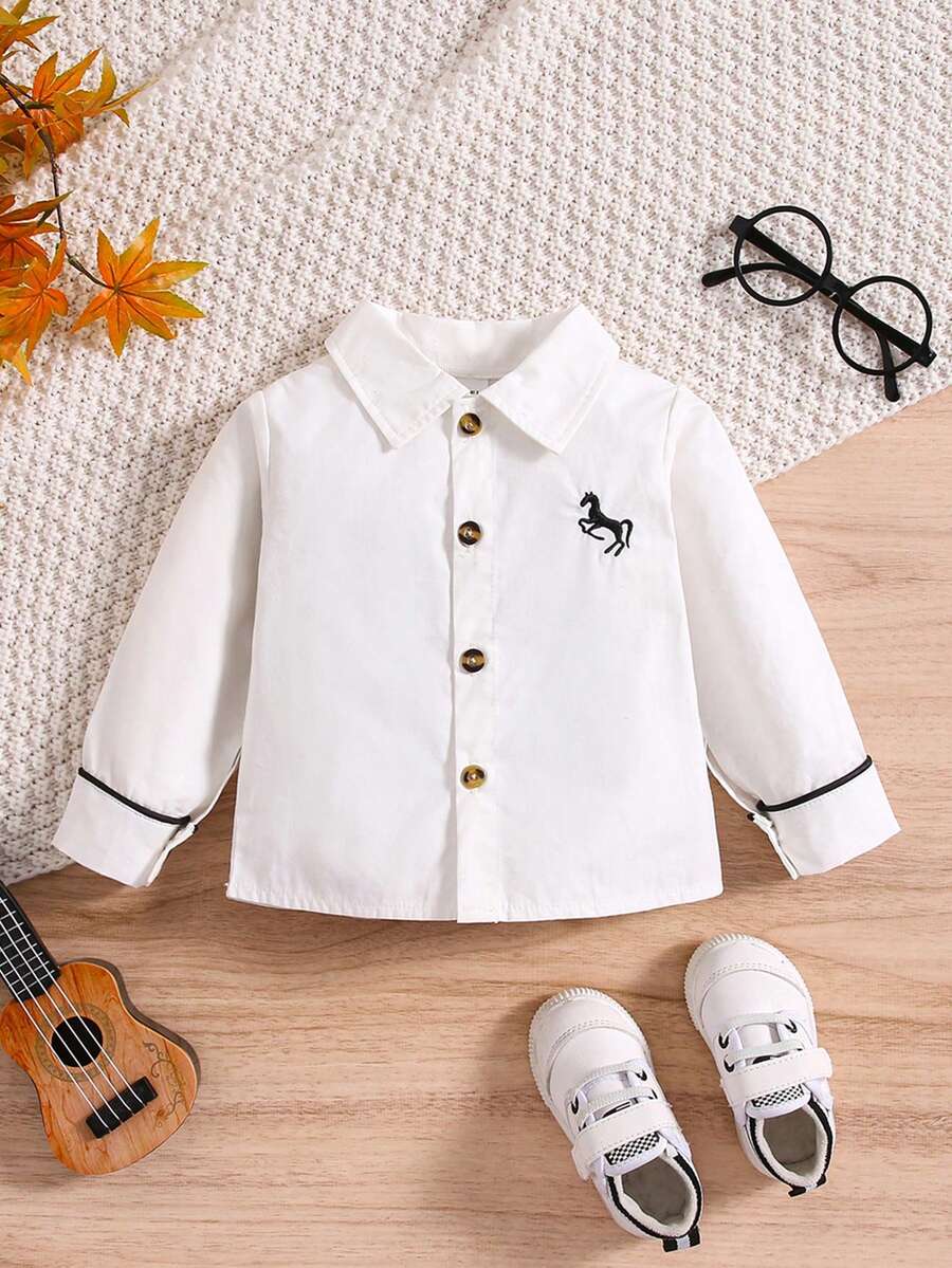 嬰兒男童馬印長袖襯衫 - 白色 - 查看 1