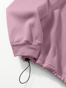 SHEIN EZwear Áo nỉ lót nhiệt có dây rút, khóa kéo nửa thân cỡ lớn - Màu Hồng baby - Xem 3