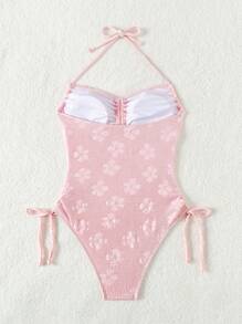 Swim Mod Traje De Baño De Una Pieza Con Cuello Halter De Color Liso - Rosa - Ver 5