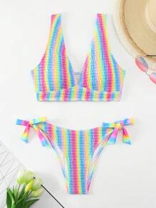 DAZY Bộ đồ bơi bikini sọc cầu vồng cho nữ, lễ hội âm nhạc bãi biển mùa hè, đồ bơi Tankini - Nhiều màu - Xem 3
