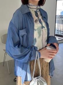 FRIFUL 雙口袋長袖襯衫 - 藍色 - 查看 3