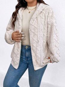 SHEIN LUNE Chaqueta De Mujer Con Capucha Y Diseño De Cremallera Y Cordón En Talla Grande - Albaricoque - Ver 3