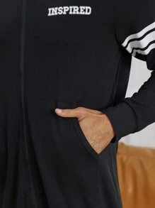 男士帶信封印花和拉鍊的帽裝,適用於家居穿著 - 黑色 - 查看 8