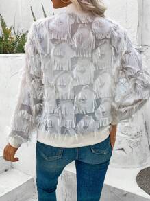 SHEIN LUNE Women's Fringed Baseball Jacket Fall Cloth For Women - Beige - View 2