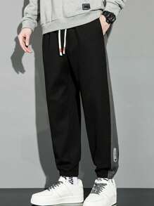 男式侧带抽绳运动裤 - 黑色 - 查看 3