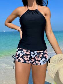 Swim Lushoire Summer Beach Women's Floral Print Vest Cami Bikini
