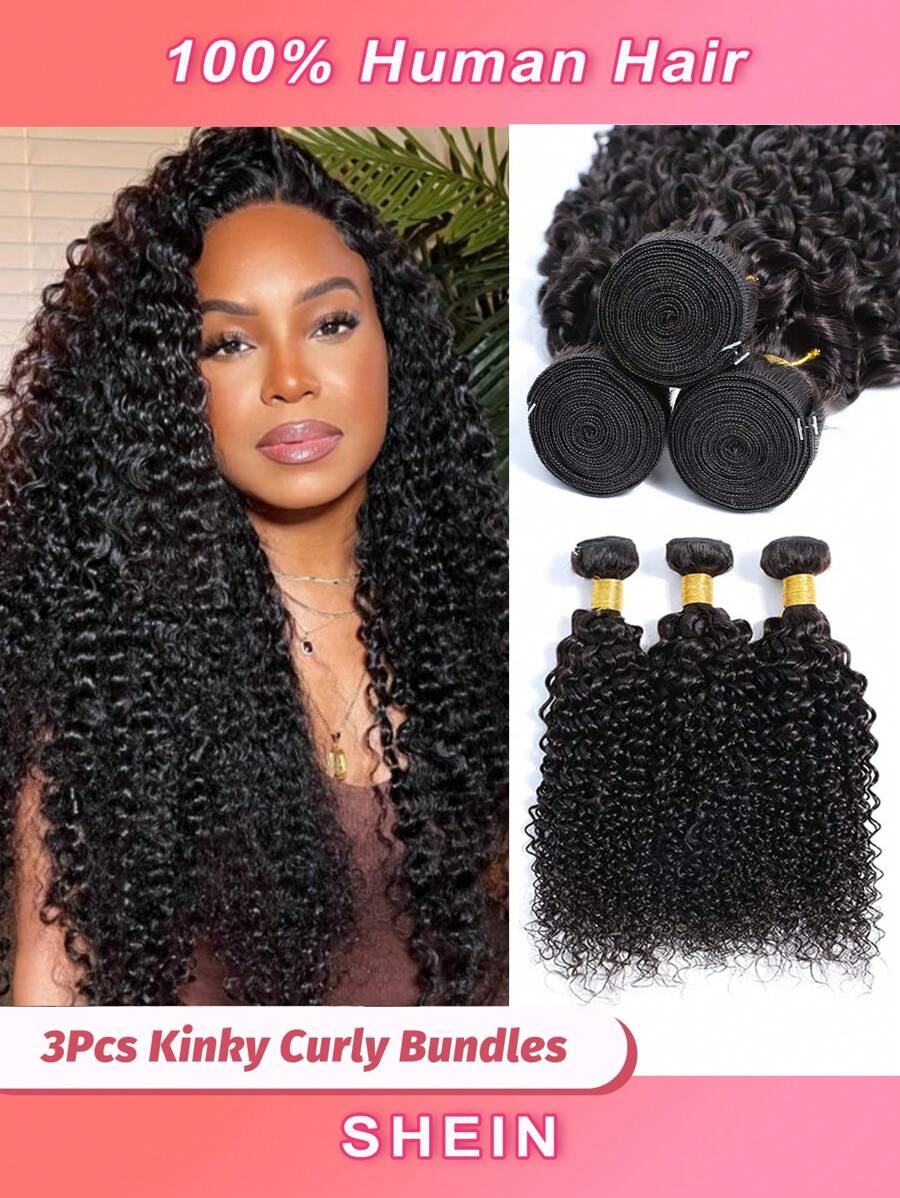 Kinky Curly Hair Extension Virgin Human Hair Weaving 3 Bundles Kinky ...